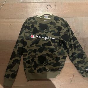 Bathing Ape Champion Men's Green Camouflage Crewneck Sweater #bathingape